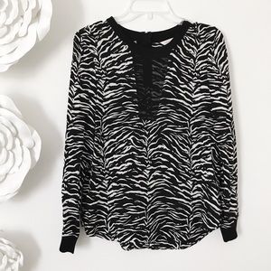 Rebecca Taylor Zebra Long Sleeve Silk Blouse 8 M